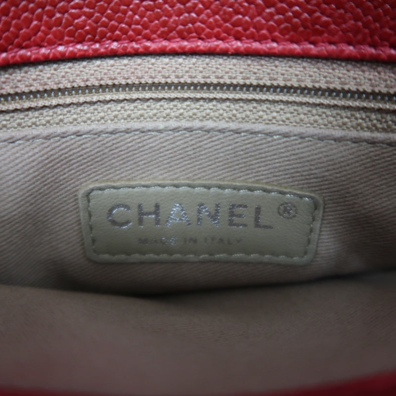 CHANEL Classic Flap CF Caviar Leather Shoulder Bag Red Dark Silver-Tone Hardware With Guarantee Card