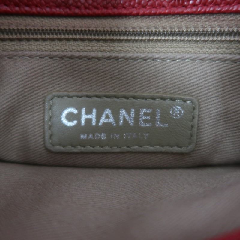 CHANEL Classic Flap CF Caviar Leather Shoulder Bag Red Dark Silver-Tone Hardware With Guarantee Card
