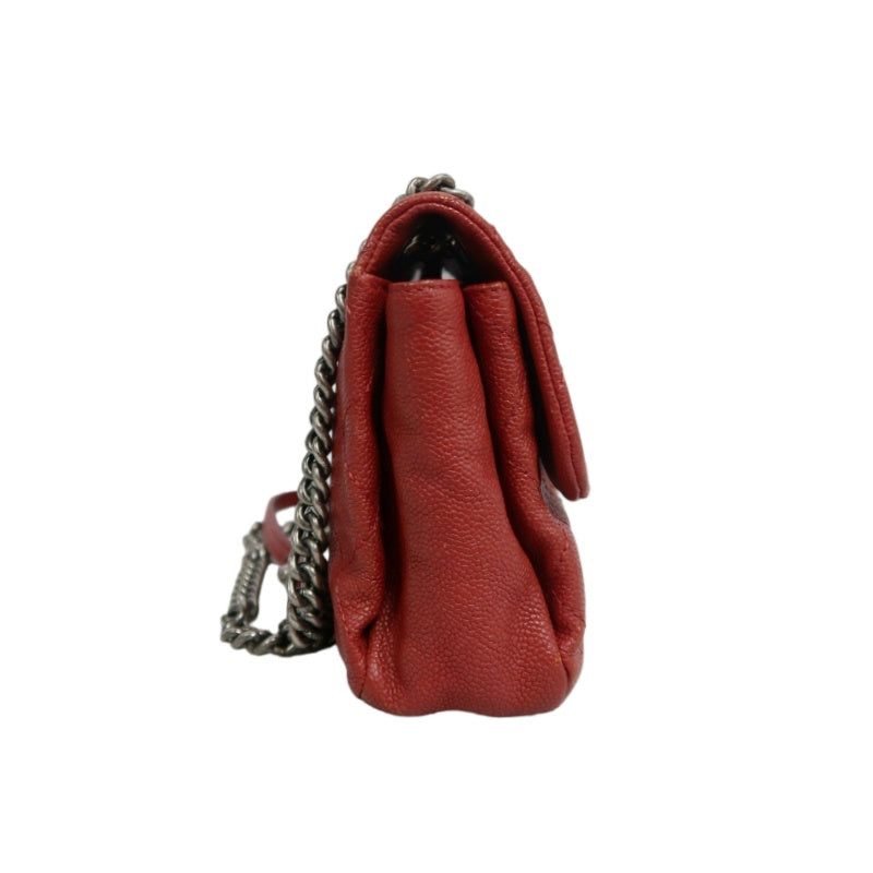 CHANEL Classic Flap CF Caviar Leather Shoulder Bag Red Dark Silver-Tone Hardware With Guarantee Card