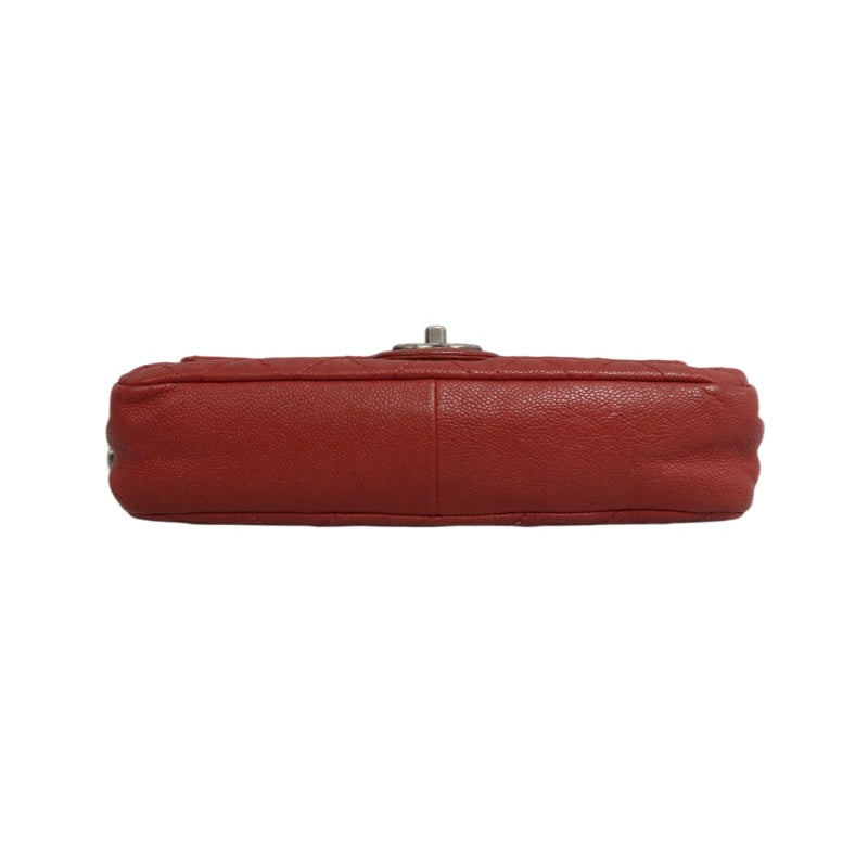 CHANEL Classic Flap CF Caviar Leather Shoulder Bag Red Dark Silver-Tone Hardware With Guarantee Card