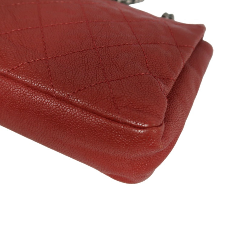 CHANEL Classic Flap CF Caviar Leather Shoulder Bag Red Dark Silver-Tone Hardware With Guarantee Card