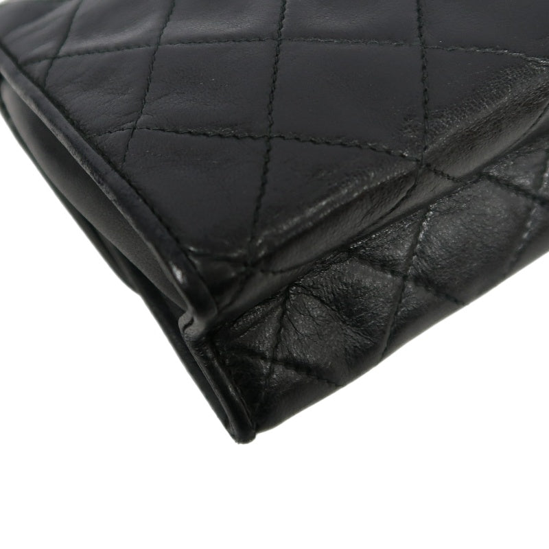 CHANEL Matelasse Lambskin Shoulder Bag Black Gold-Tone Hardware