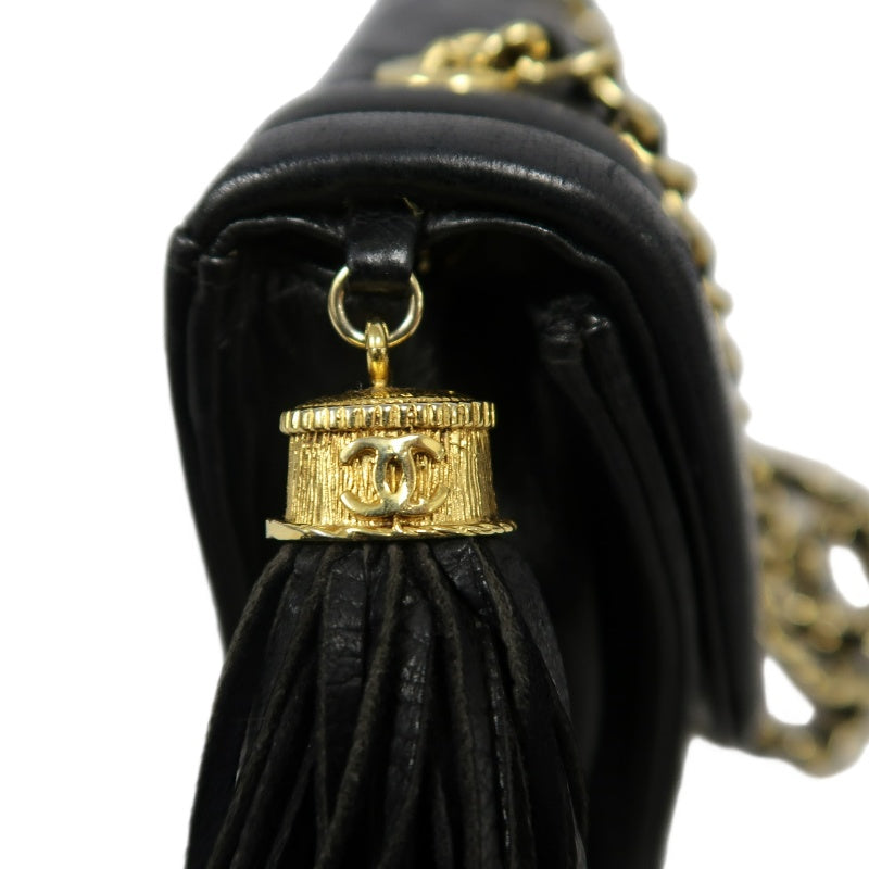 CHANEL Matelasse Lambskin Shoulder Bag Black Gold-Tone Hardware