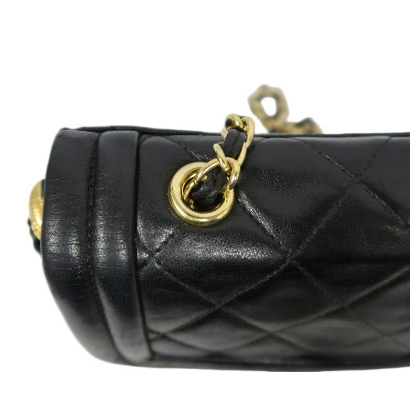 CHANEL Matelasse Lambskin Shoulder Bag Black Gold-Tone Hardware