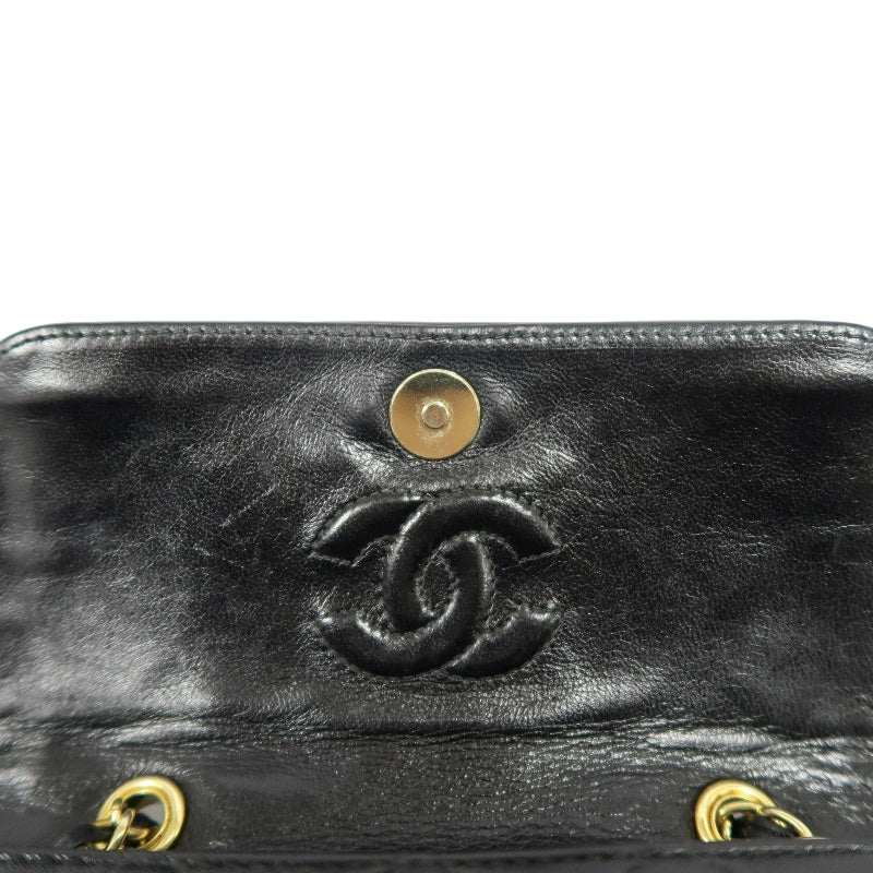 CHANEL Matelasse Lambskin Shoulder Bag Black Gold-Tone Hardware