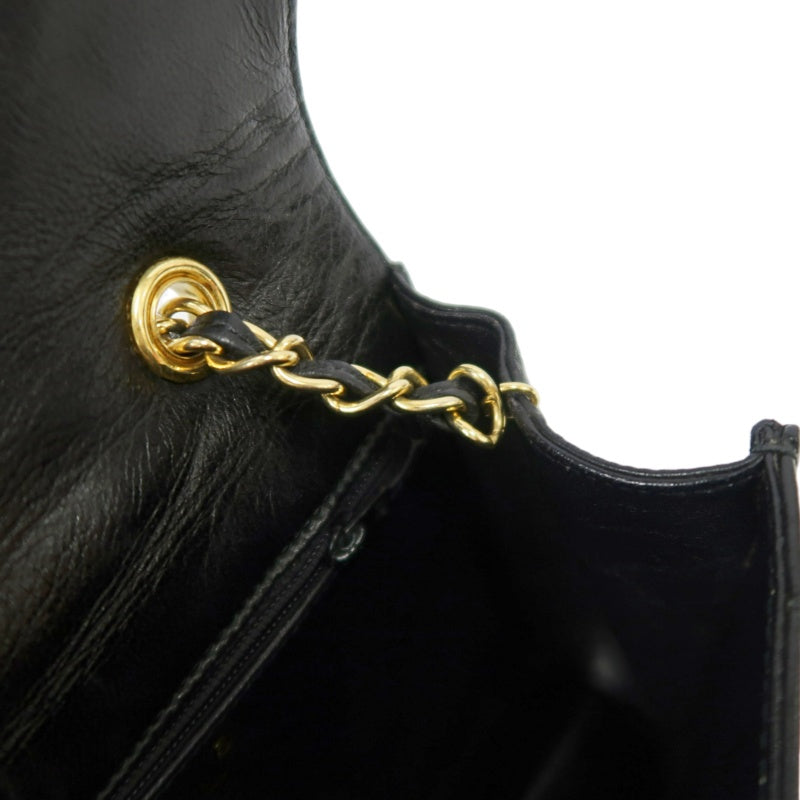 CHANEL Matelasse Lambskin Shoulder Bag Black Gold-Tone Hardware