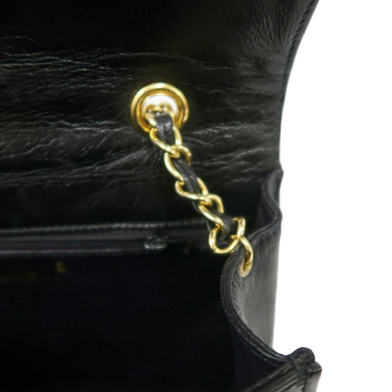 CHANEL Matelasse Lambskin Shoulder Bag Black Gold-Tone Hardware