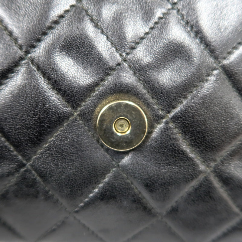 CHANEL Matelasse Lambskin Shoulder Bag Black Gold-Tone Hardware