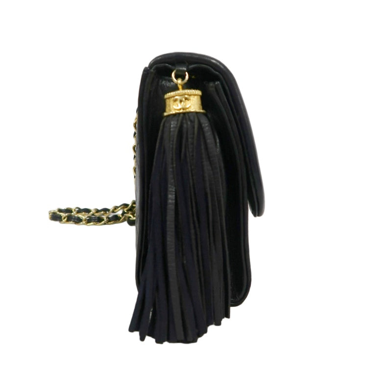 CHANEL Matelasse Lambskin Shoulder Bag Black Gold-Tone Hardware