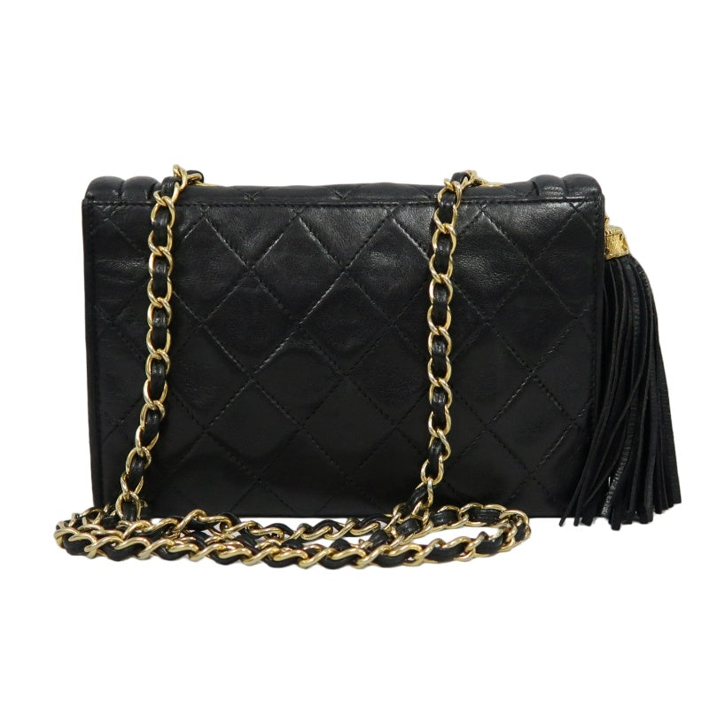 CHANEL Matelasse Lambskin Shoulder Bag Black Gold-Tone Hardware