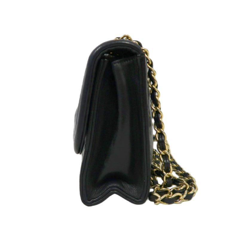 CHANEL Matelasse Lambskin Shoulder Bag Black Gold-Tone Hardware