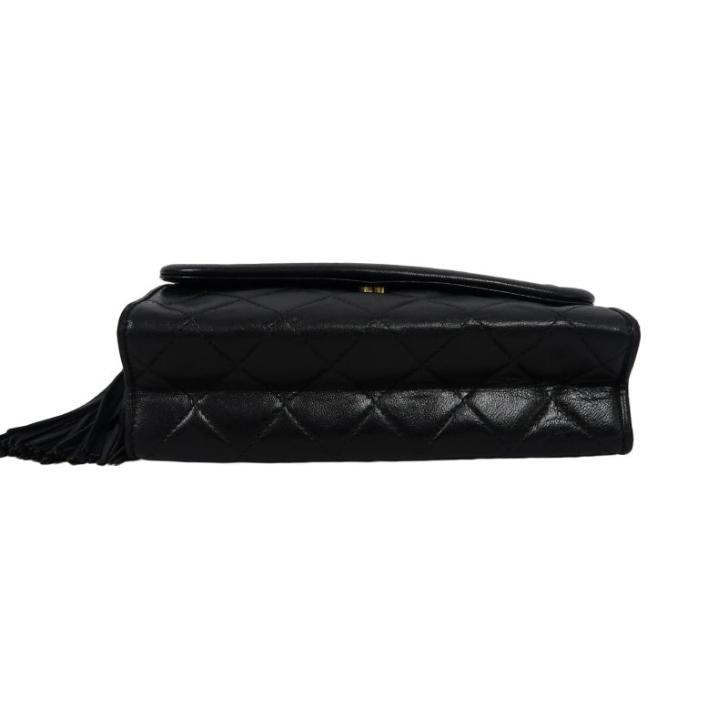 CHANEL Matelasse Lambskin Shoulder Bag Black Gold-Tone Hardware