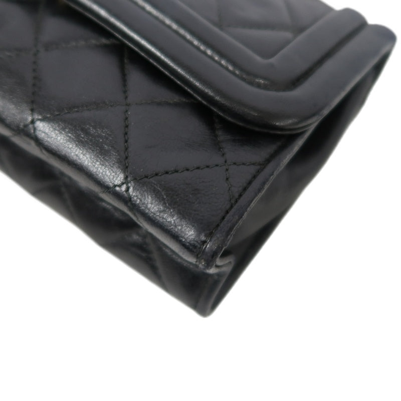 CHANEL Matelasse Lambskin Shoulder Bag Black Gold-Tone Hardware