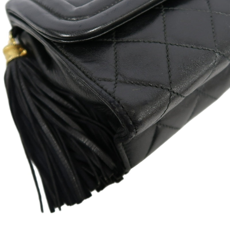 CHANEL Matelasse Lambskin Shoulder Bag Black Gold-Tone Hardware