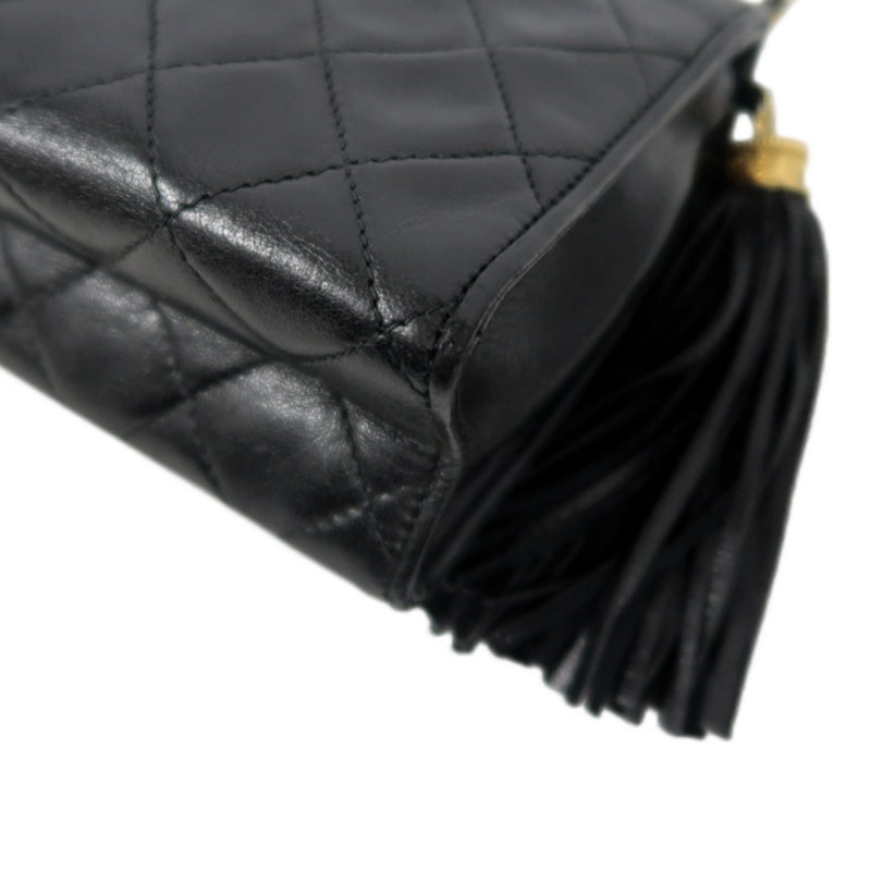 CHANEL Matelasse Lambskin Shoulder Bag Black Gold-Tone Hardware