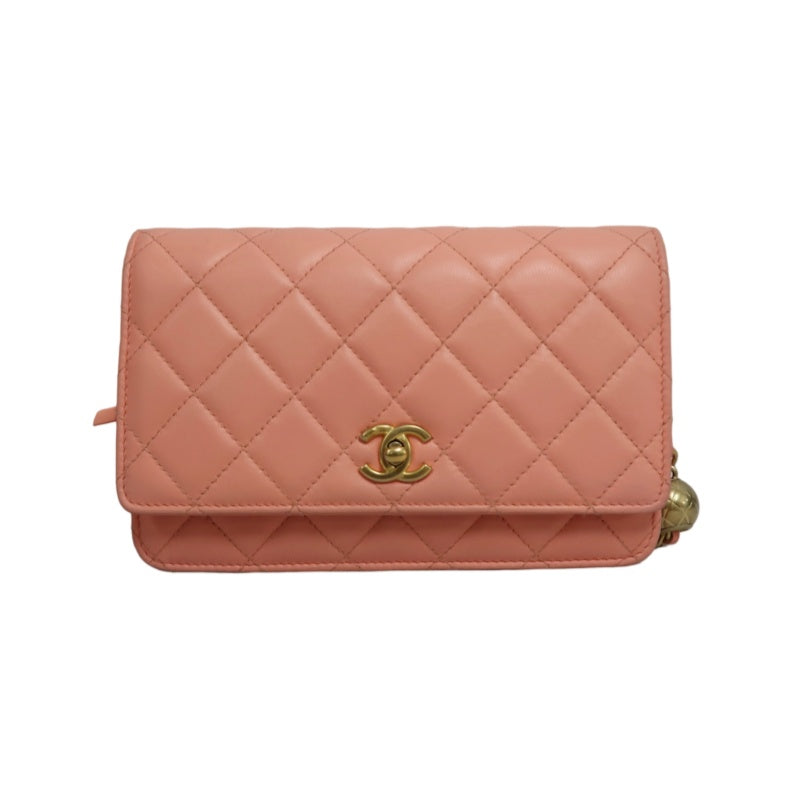 CHANEL Matelassé Lambskin Shoulder Bag Pink Gold-Tone Hardware Ball Clasp