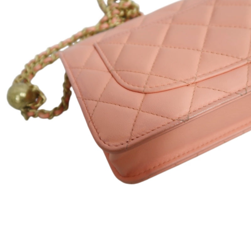 CHANEL Matelassé Lambskin Shoulder Bag Pink Gold-Tone Hardware Ball Clasp