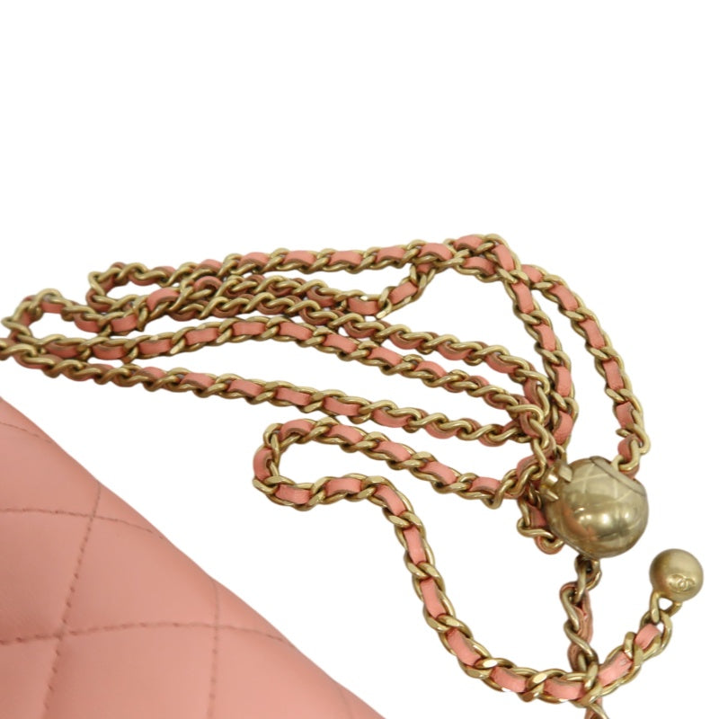CHANEL Matelassé Lambskin Shoulder Bag Pink Gold-Tone Hardware Ball Clasp