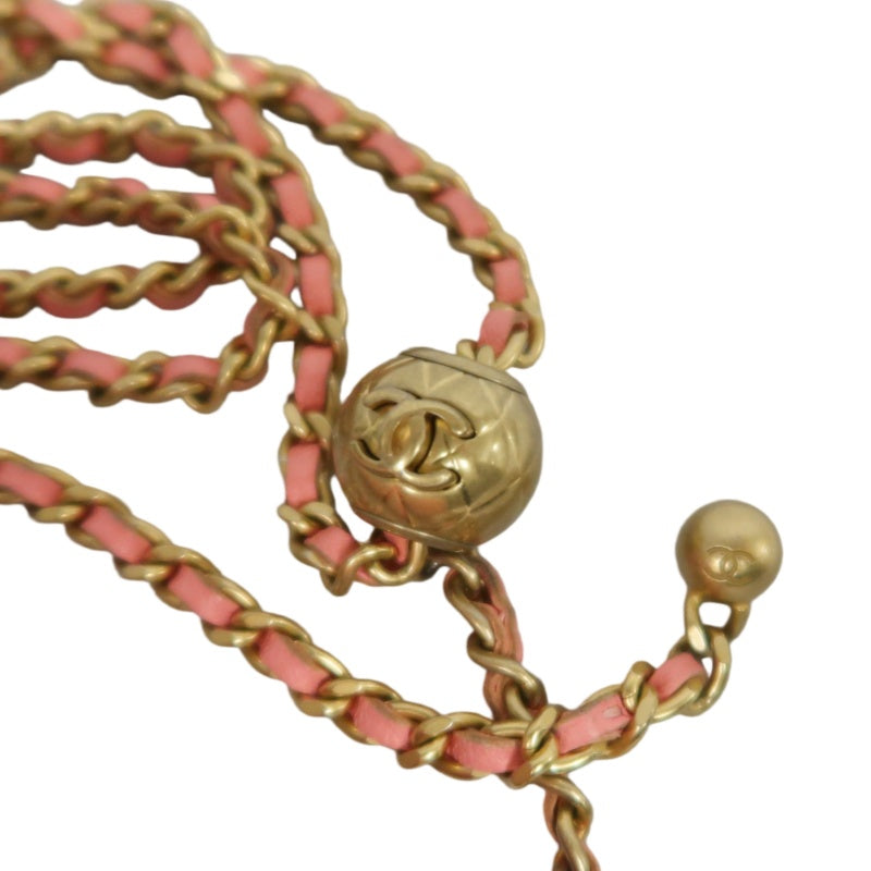 CHANEL Matelassé Lambskin Shoulder Bag Pink Gold-Tone Hardware Ball Clasp