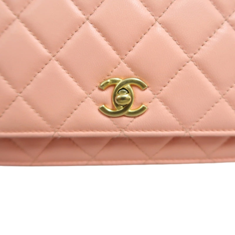 CHANEL Matelassé Lambskin Shoulder Bag Pink Gold-Tone Hardware Ball Clasp