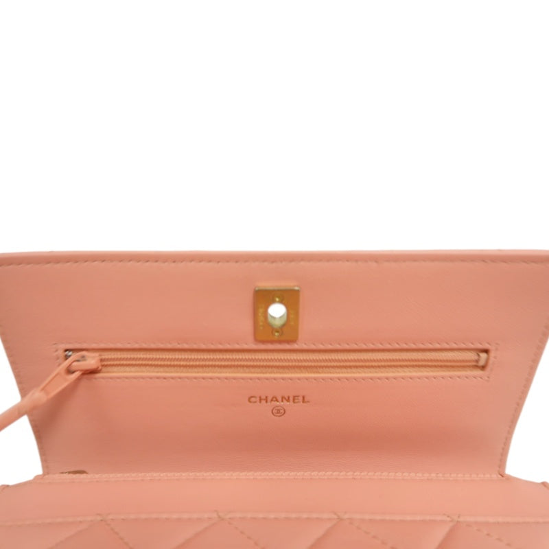 CHANEL Matelassé Lambskin Shoulder Bag Pink Gold-Tone Hardware Ball Clasp