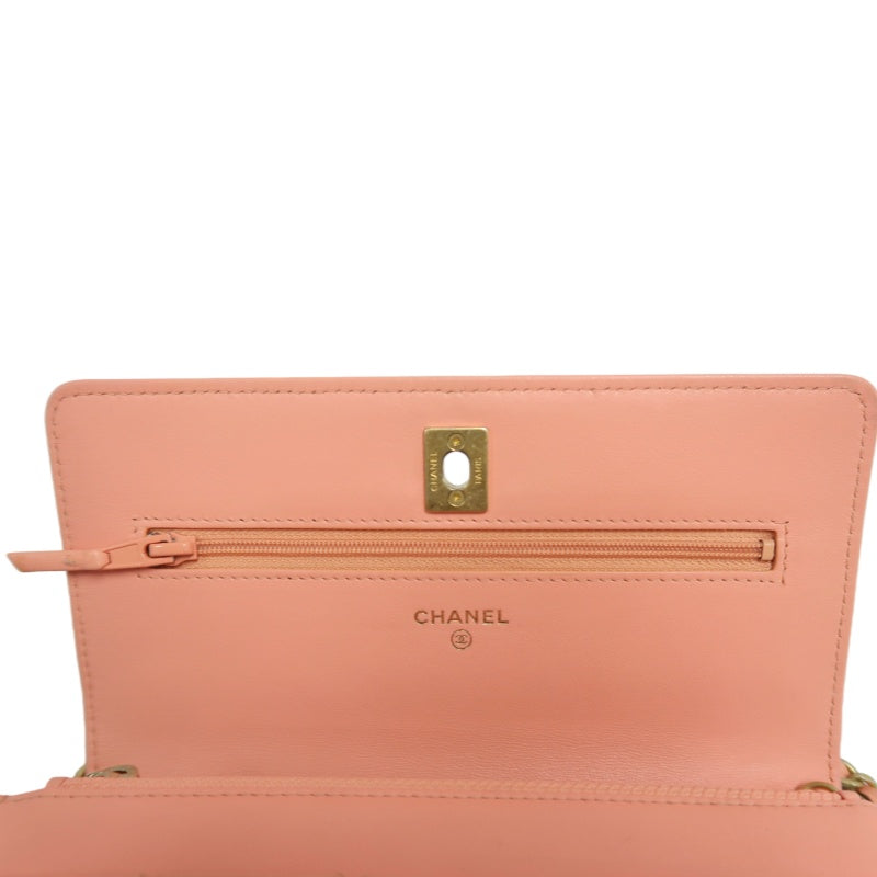 CHANEL Matelassé Lambskin Shoulder Bag Pink Gold-Tone Hardware Ball Clasp