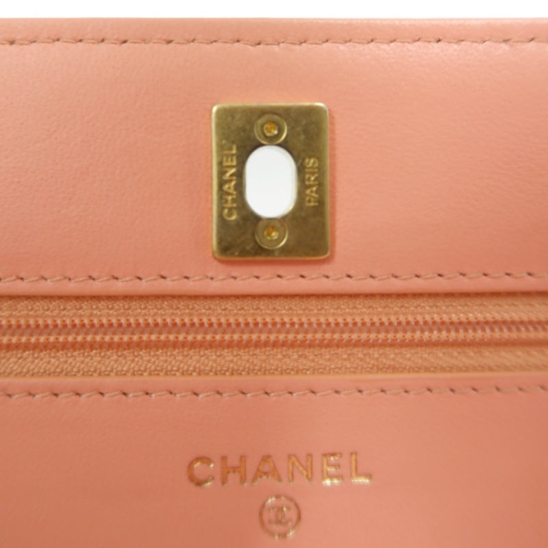 CHANEL Matelassé Lambskin Shoulder Bag Pink Gold-Tone Hardware Ball Clasp