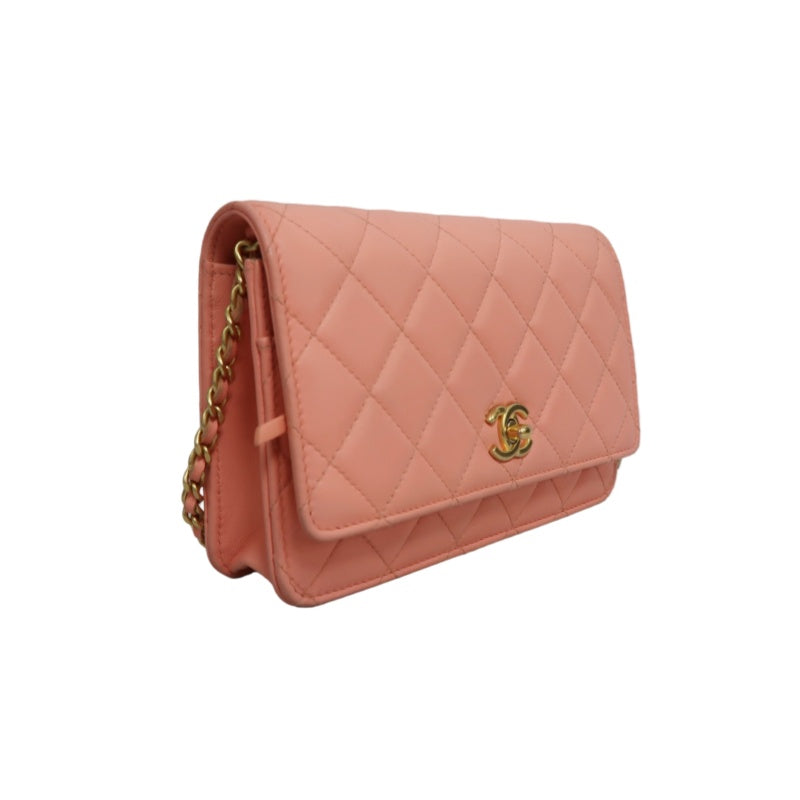 CHANEL Matelassé Lambskin Shoulder Bag Pink Gold-Tone Hardware Ball Clasp