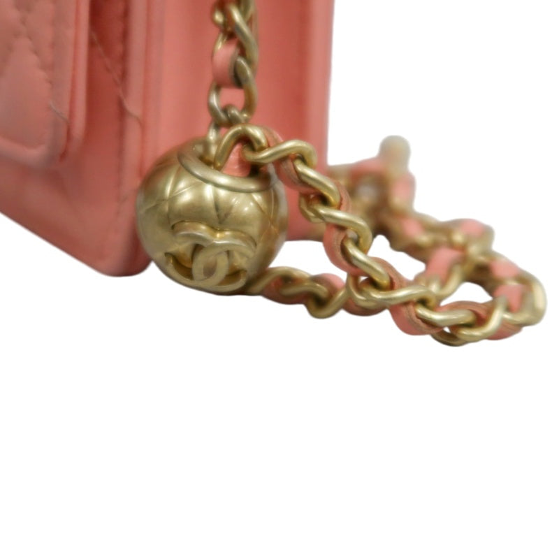 CHANEL Matelassé Lambskin Shoulder Bag Pink Gold-Tone Hardware Ball Clasp