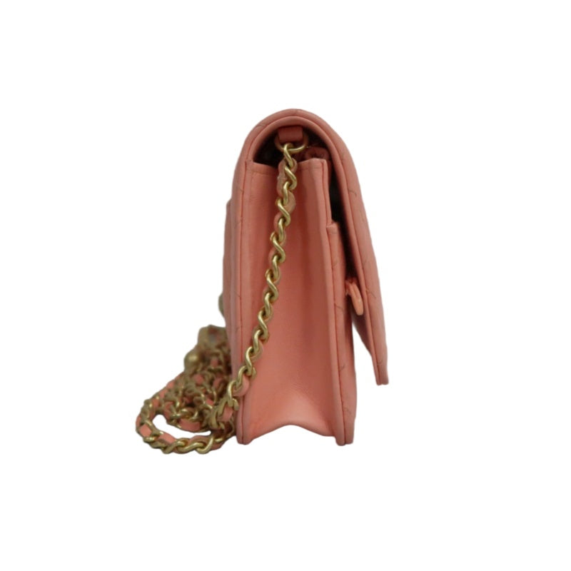 CHANEL Matelassé Lambskin Shoulder Bag Pink Gold-Tone Hardware Ball Clasp