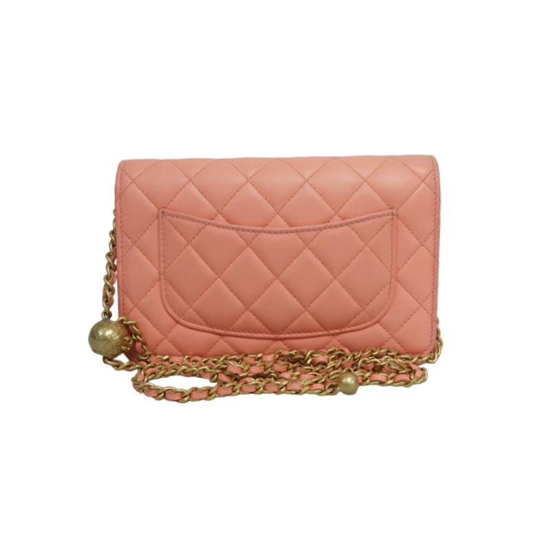 CHANEL Matelassé Lambskin Shoulder Bag Pink Gold-Tone Hardware Ball Clasp