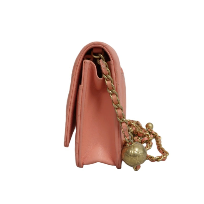 CHANEL Matelassé Lambskin Shoulder Bag Pink Gold-Tone Hardware Ball Clasp