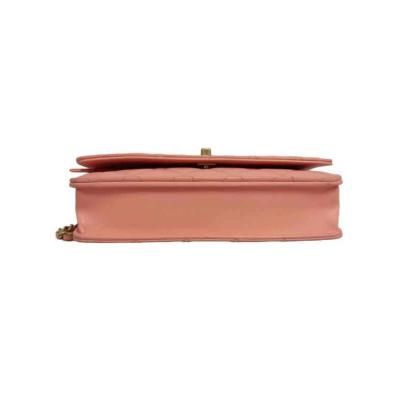 CHANEL Matelassé Lambskin Shoulder Bag Pink Gold-Tone Hardware Ball Clasp