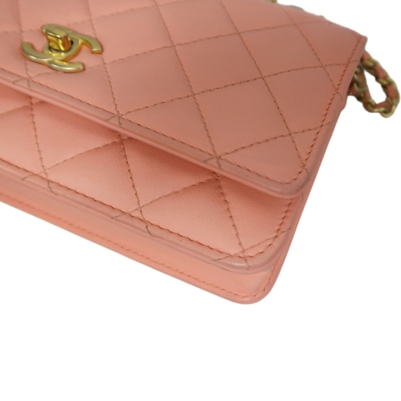 CHANEL Matelassé Lambskin Shoulder Bag Pink Gold-Tone Hardware Ball Clasp