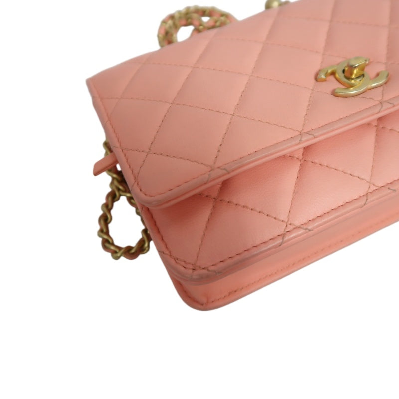 CHANEL Matelassé Lambskin Shoulder Bag Pink Gold-Tone Hardware Ball Clasp