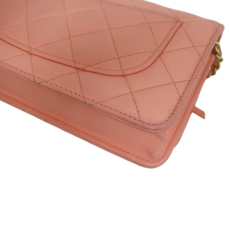 CHANEL Matelassé Lambskin Shoulder Bag Pink Gold-Tone Hardware Ball Clasp
