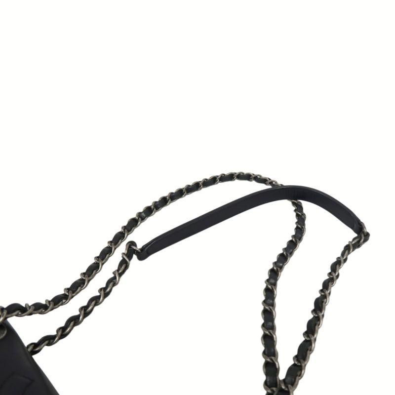 CHANEL Matelassé Lambskin Shoulder Bag Black Silver-Tone Hardware