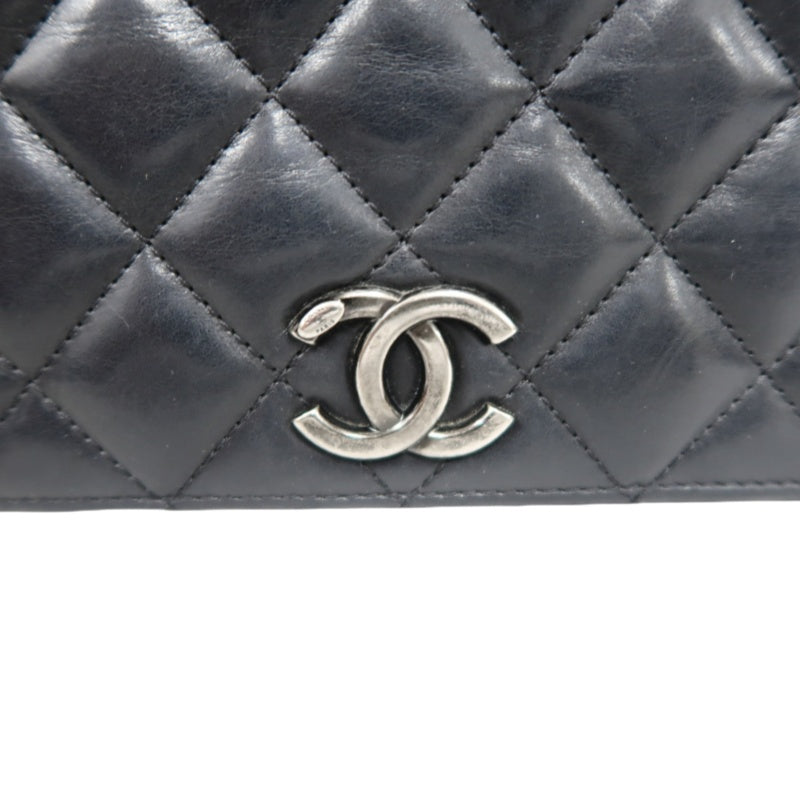 CHANEL Matelassé Lambskin Shoulder Bag Black Silver-Tone Hardware