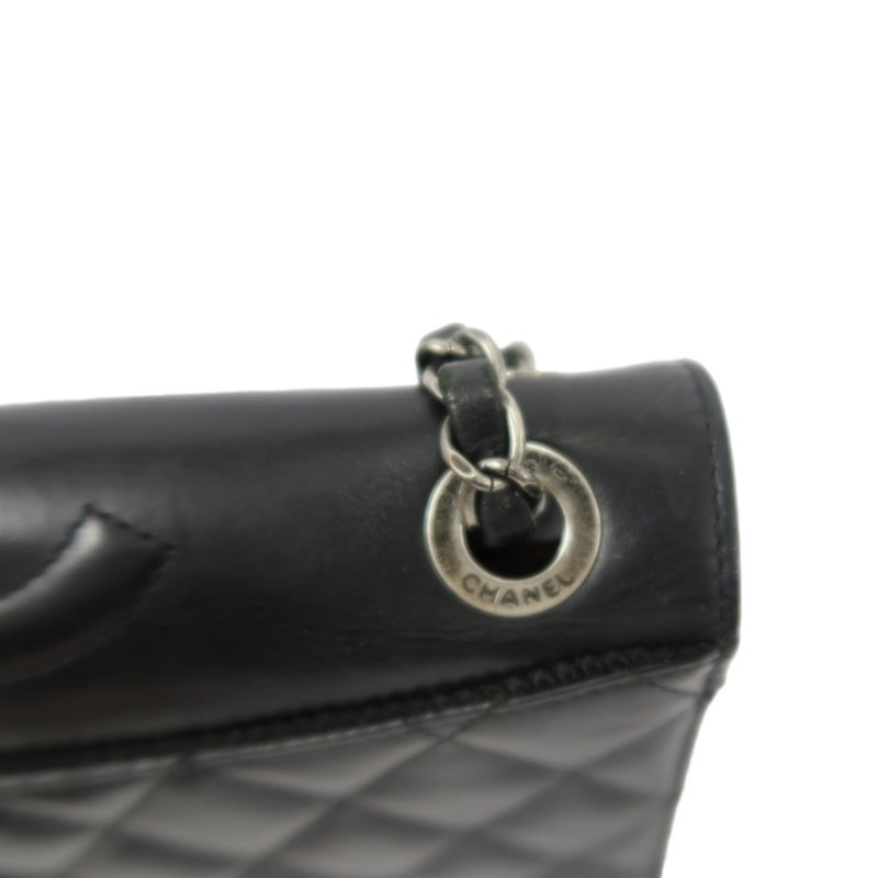 CHANEL Matelassé Lambskin Shoulder Bag Black Silver-Tone Hardware