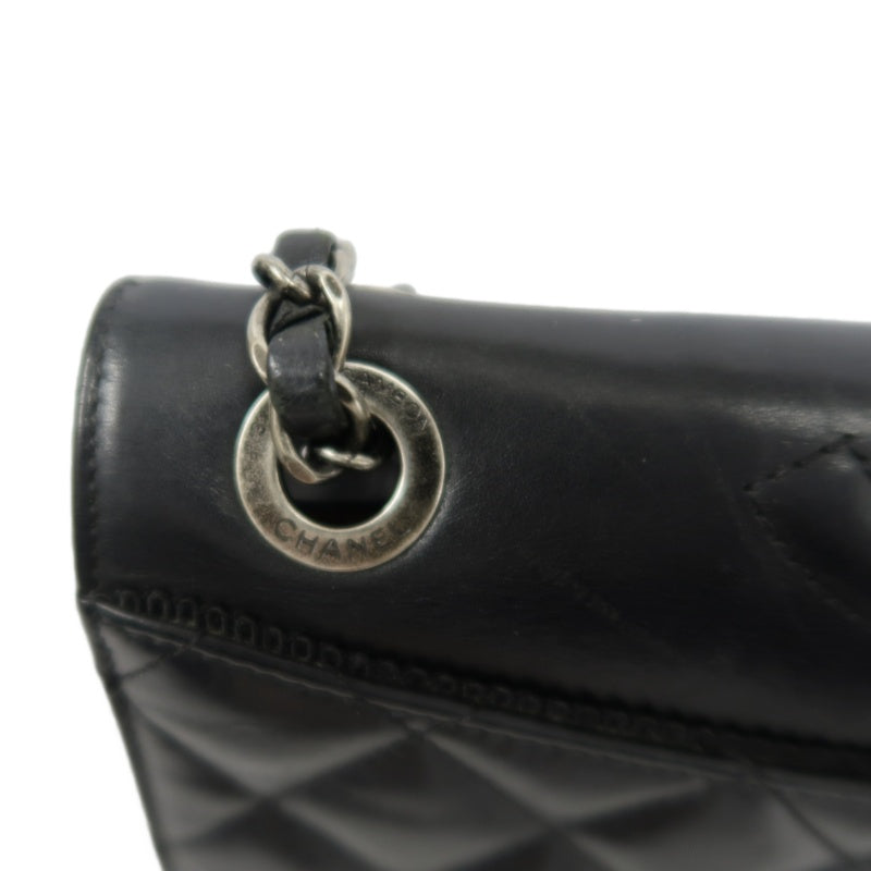 CHANEL Matelassé Lambskin Shoulder Bag Black Silver-Tone Hardware
