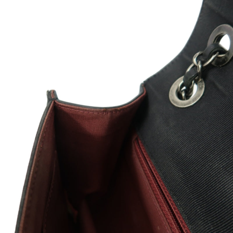 CHANEL Matelassé Lambskin Shoulder Bag Black Silver-Tone Hardware