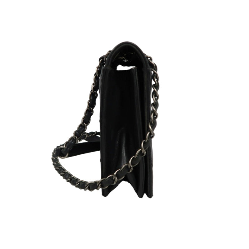 CHANEL Matelassé Lambskin Shoulder Bag Black Silver-Tone Hardware