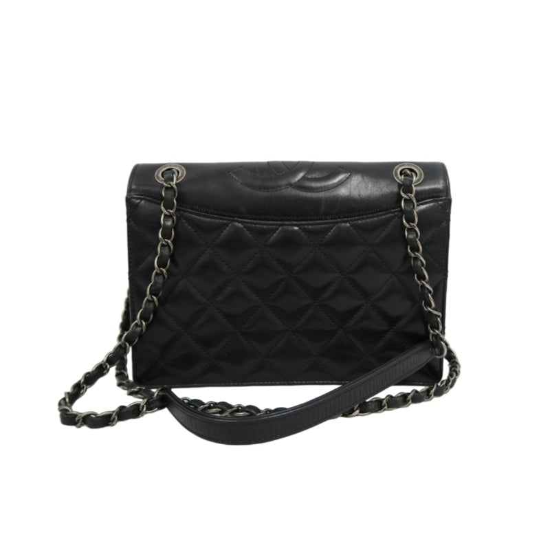 CHANEL Matelassé Lambskin Shoulder Bag Black Silver-Tone Hardware