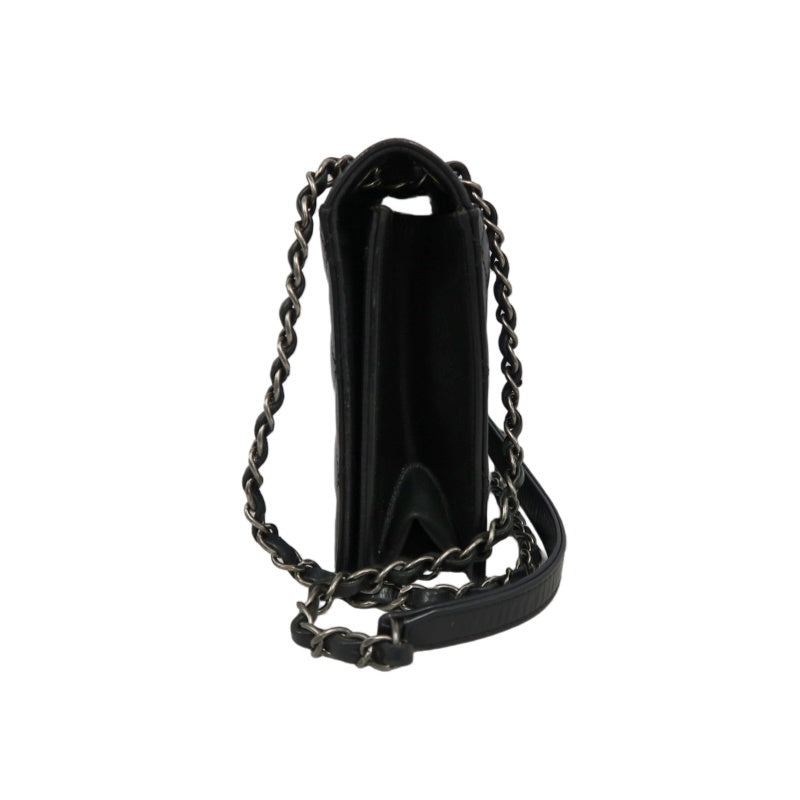 CHANEL Matelassé Lambskin Shoulder Bag Black Silver-Tone Hardware