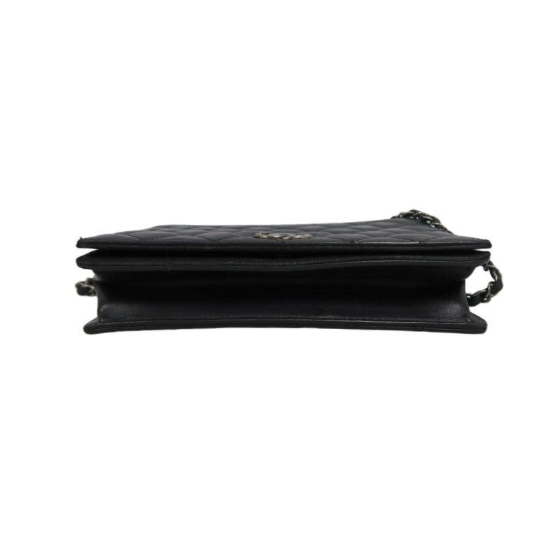 CHANEL Matelassé Lambskin Shoulder Bag Black Silver-Tone Hardware