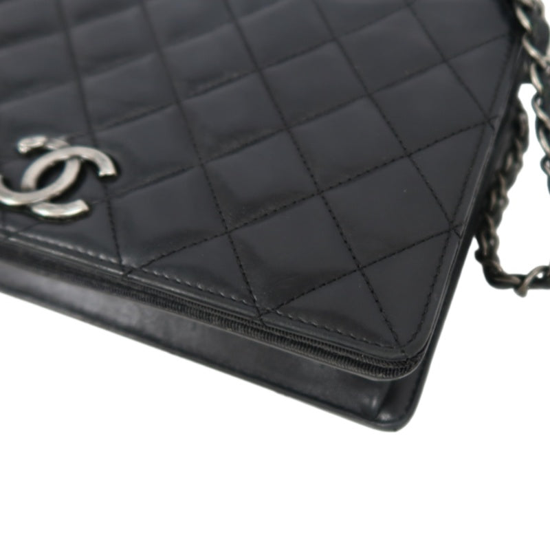 CHANEL Matelassé Lambskin Shoulder Bag Black Silver-Tone Hardware