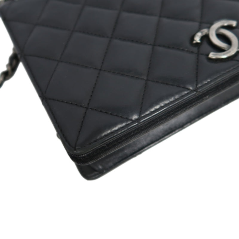CHANEL Matelassé Lambskin Shoulder Bag Black Silver-Tone Hardware