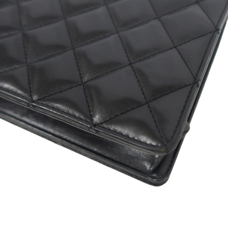 CHANEL Matelassé Lambskin Shoulder Bag Black Silver-Tone Hardware