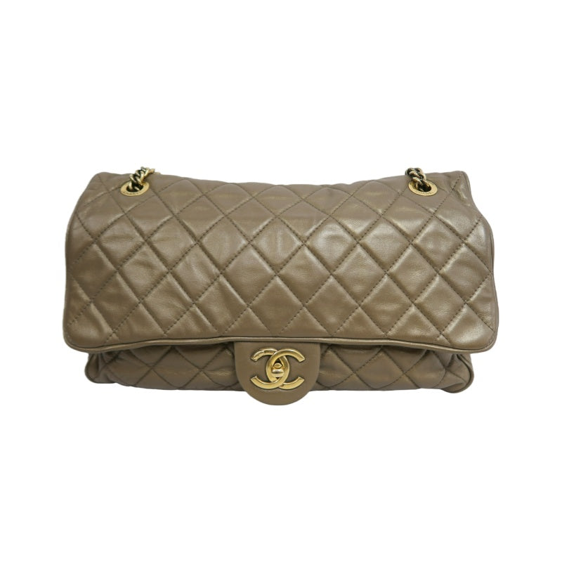 CHANEL Classic Flap CF Calfskin Shoulder Bag Gold Brown Gold-Tone Hardware