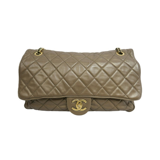 CHANEL Classic Flap CF Calfskin Shoulder Bag Gold Brown Gold-Tone Hardware